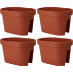 4er-Set Balkon-Blumentopf oval, terracotta, Geländertopf, 27 x 40 x 25 cm