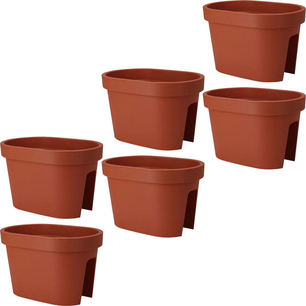 6er-Set Balkon-Blumentopf oval, terracotta, Geländertopf, 27 x 40 x 25 cm