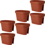 6er-Set Balkon-Blumentopf oval, terracotta, Geländertopf, 27 x 40 x 25 cm