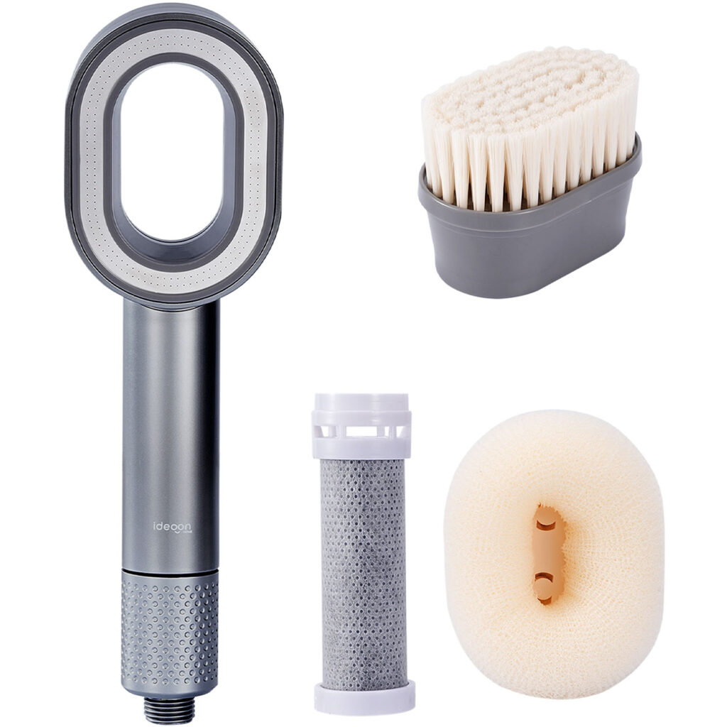 3-in-1 Duschkopf mit 2x Wasser-Filter, Schwamm und Bürste 3-in-1 Duschkopf mit 2x Wasser-Filter, Schwamm und Bürste