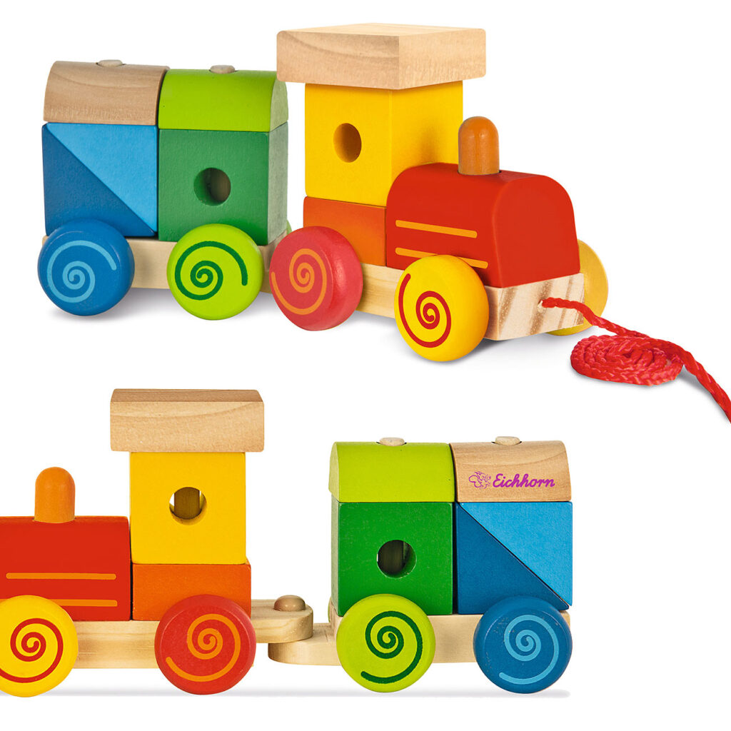 Zug aus Holz mit Sound, Eisenbahn, Holz-Bausteine, 11 Teile, 17cm