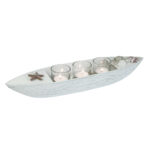 Teelichthalter Boot, 3 Teelichtgläser in maritimer Schale, 40 x 10 x 8 cm
