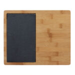 Schneidebrett Bambus mit Griff und Schiefereinsatz, Servierbrett, 2 x 30,6 x 25 cm