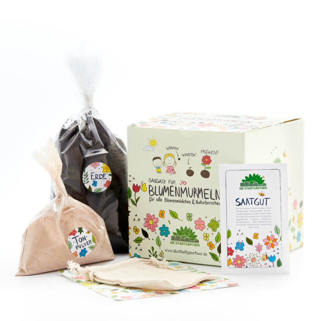 Samenbomben Kit mit Saatgut, Gartenerde und Lehmpulver, 30 Blumenmurmeln zum Selbermachen
