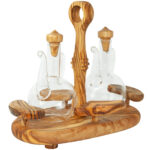 Olivenholz-Menage mit Essig und Öl Spendern L 19 x B 22 x H 11 cm
