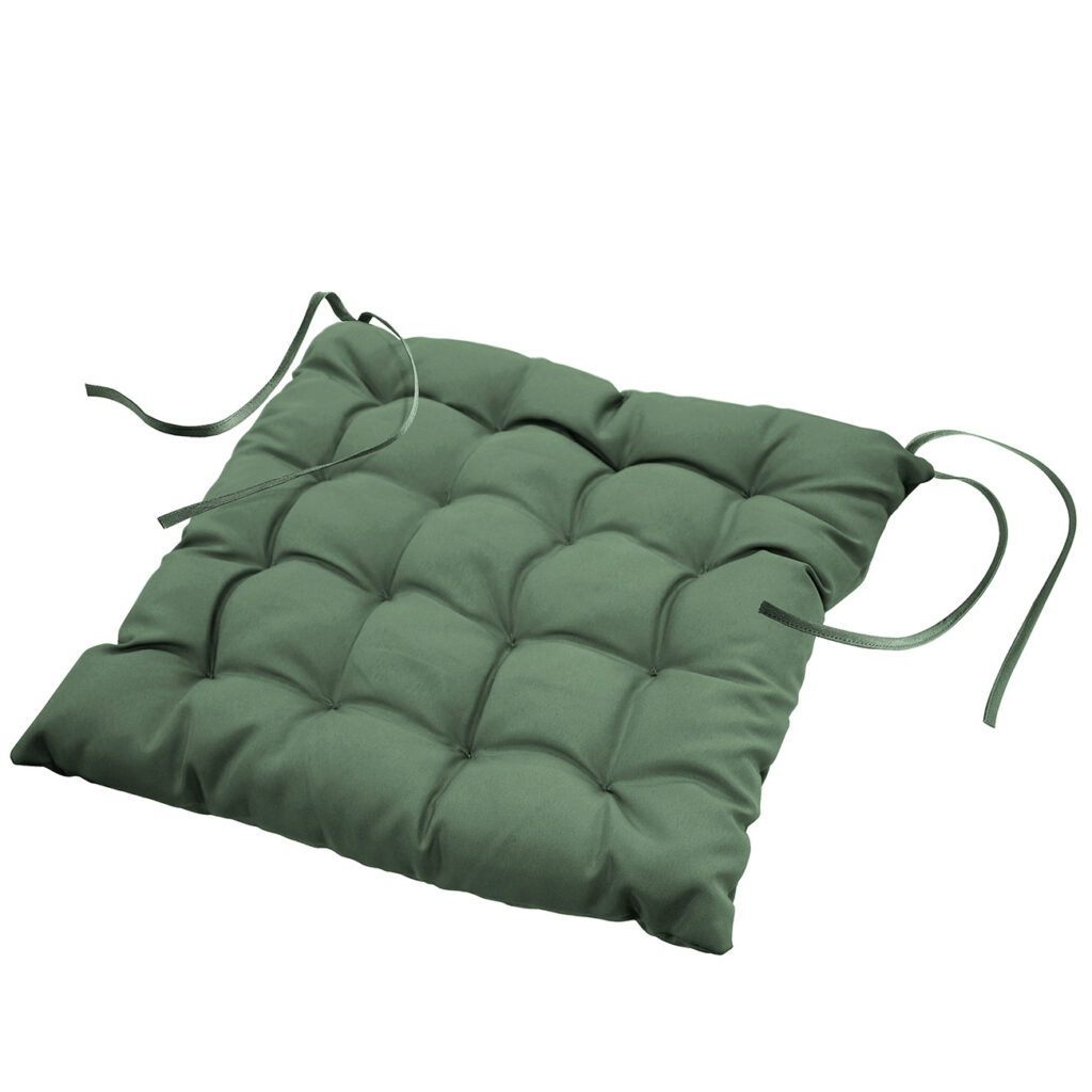 Stuhlkissen gesteppt aus Polyester, Sitzkissen mit Bändchen, khaki, 40 x 40 cm