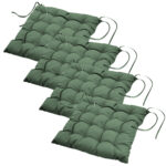 4er-Set Stuhlkissen gesteppt aus Polyester, Sitzkissen mit Bändchen, khaki, 40 x 40 cm