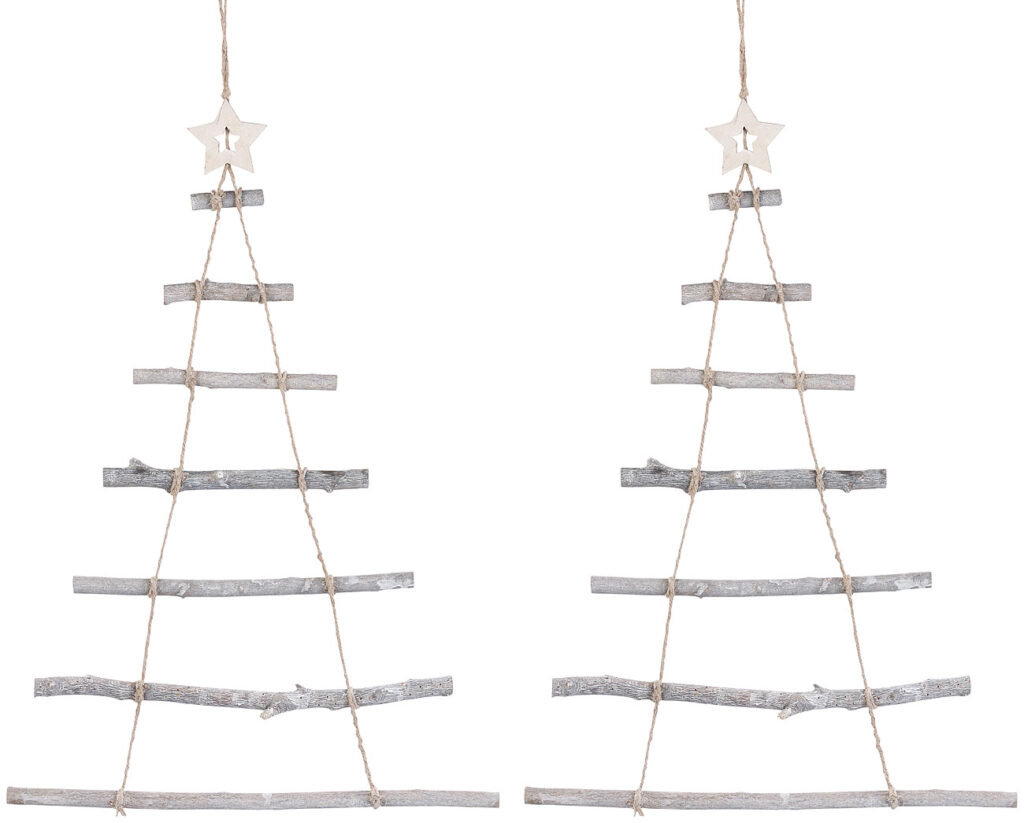 2 Deko-Holzleitern in Weihnachtsbaum-Form zum Aufhängen, 48 x 78 cm