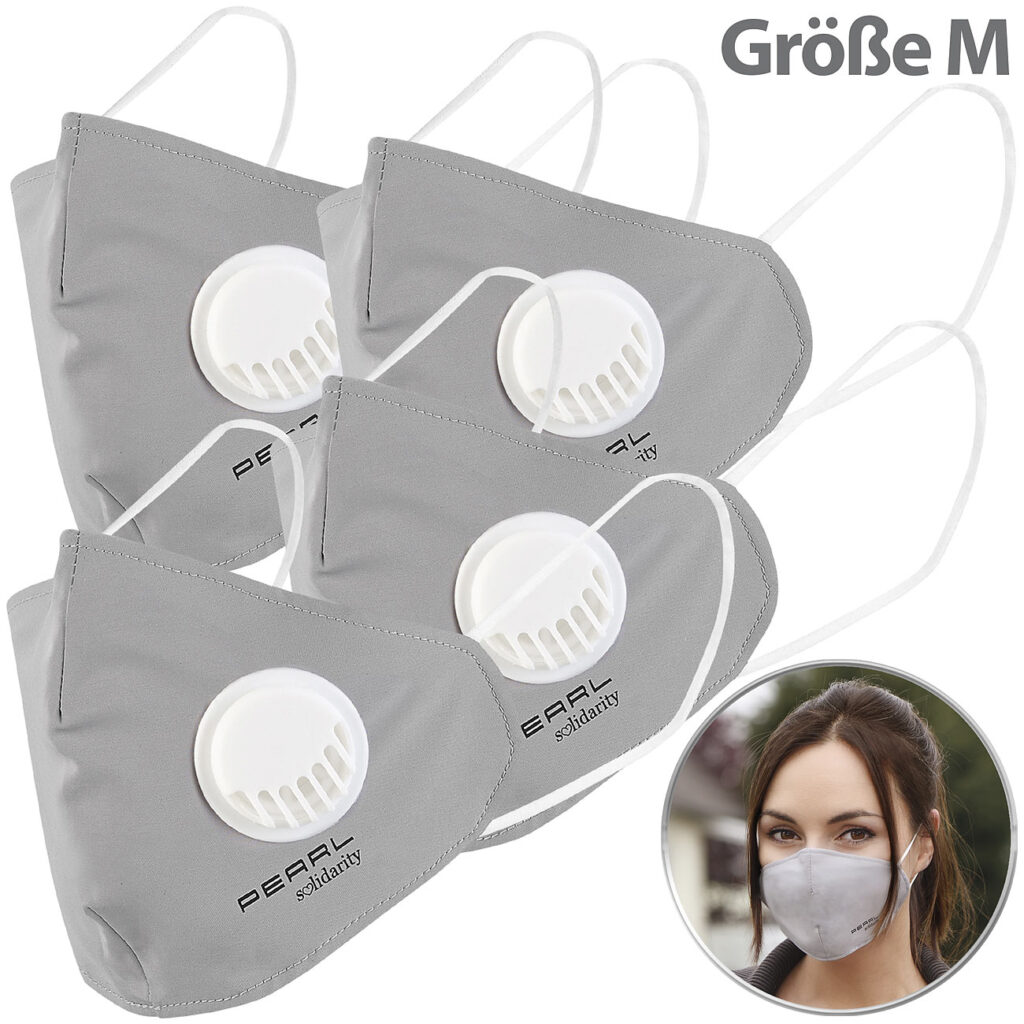4er-Set Mund-Nasen-Stoffmasken  mit Ventil, waschbar,Grösse   M
