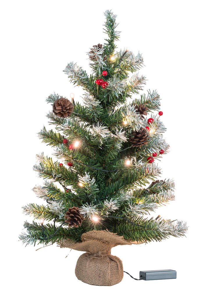 Deko-Weihnachtsbaum mit 30 LEDs, Pinienzapfen und Eibenbeeren, 60 cm