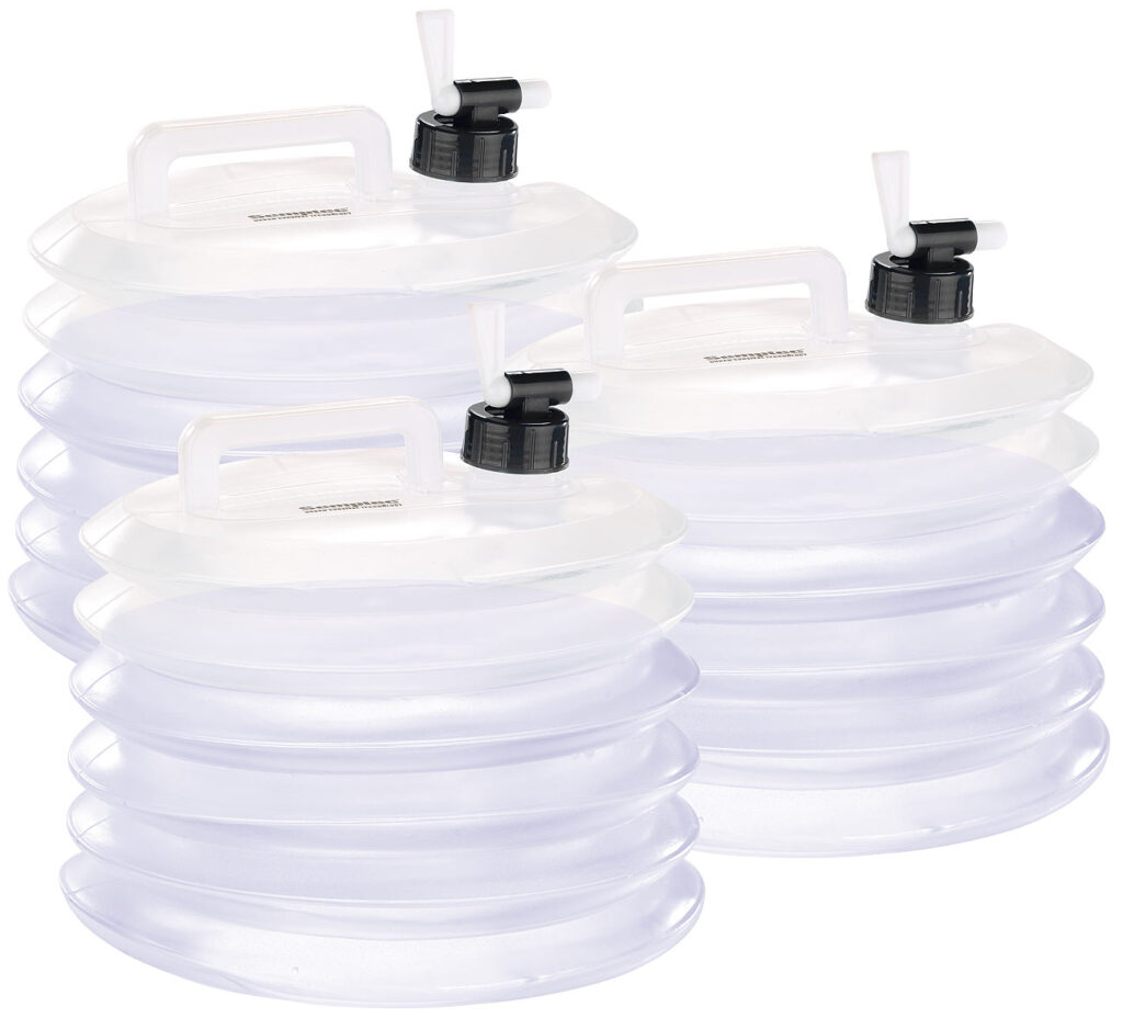 Faltbare Wasserkanister mit Zapfhahn, 10 l, rund, 3er-Set