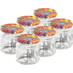 6er-Set Einmachgläser mit Schraubdeckel, Sturzgläser mit Früchte-Muster, je 315 ml