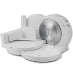 Allesschneidemaschine mit stufenlos einstellbarer Schnittstärke & Fingerschutz, weiss