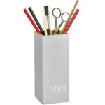 Digitalwecker mit Stiftehalter, grau-gelb