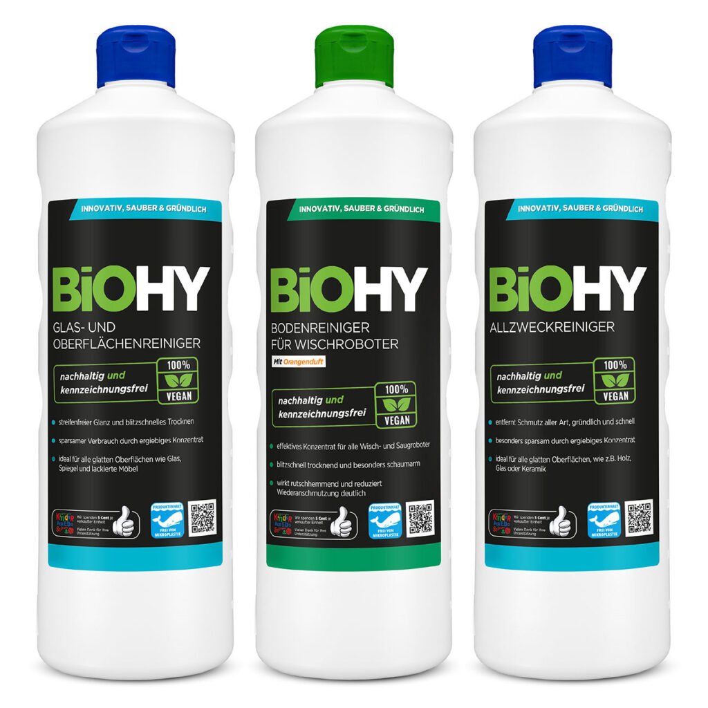 Reinigungsmittel-Set mit Glas-, Allzweck- & Bodenreiniger für Wischroboter, 100% vegan