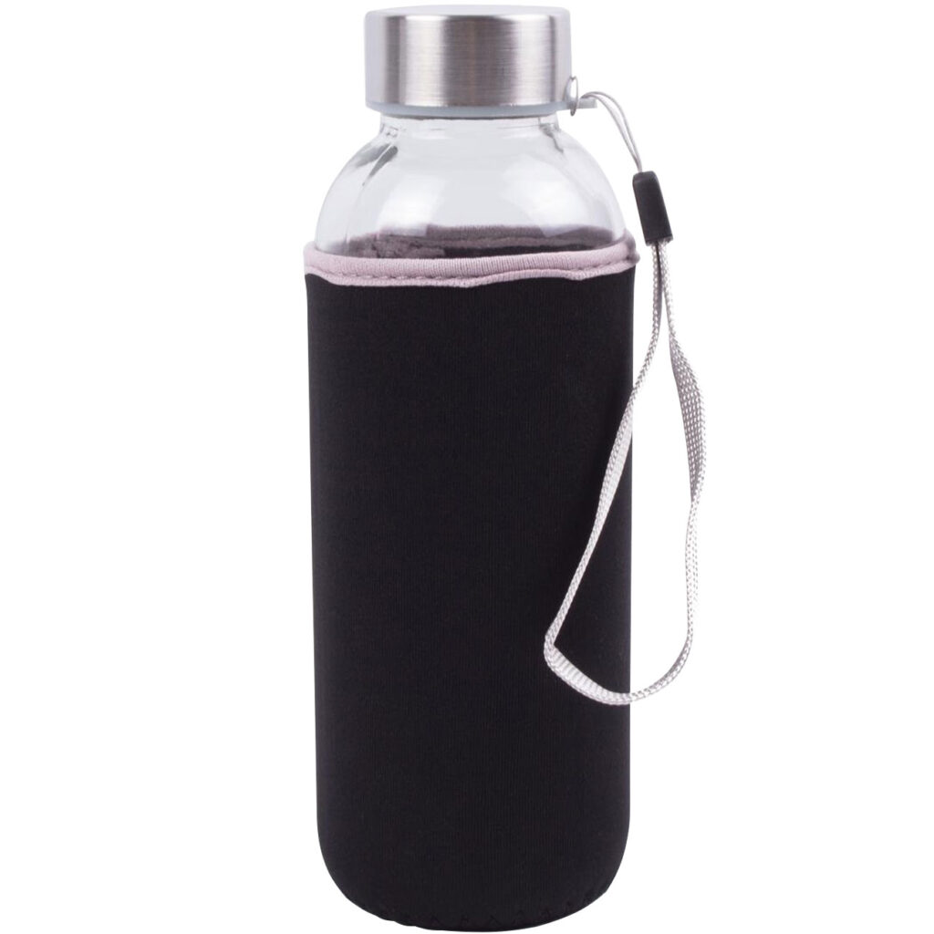 Glas-Trinkflasche mit Neopren-Hülle, 420 ml Glas-Trinkflasche mit Neopren-Hülle, 420 ml