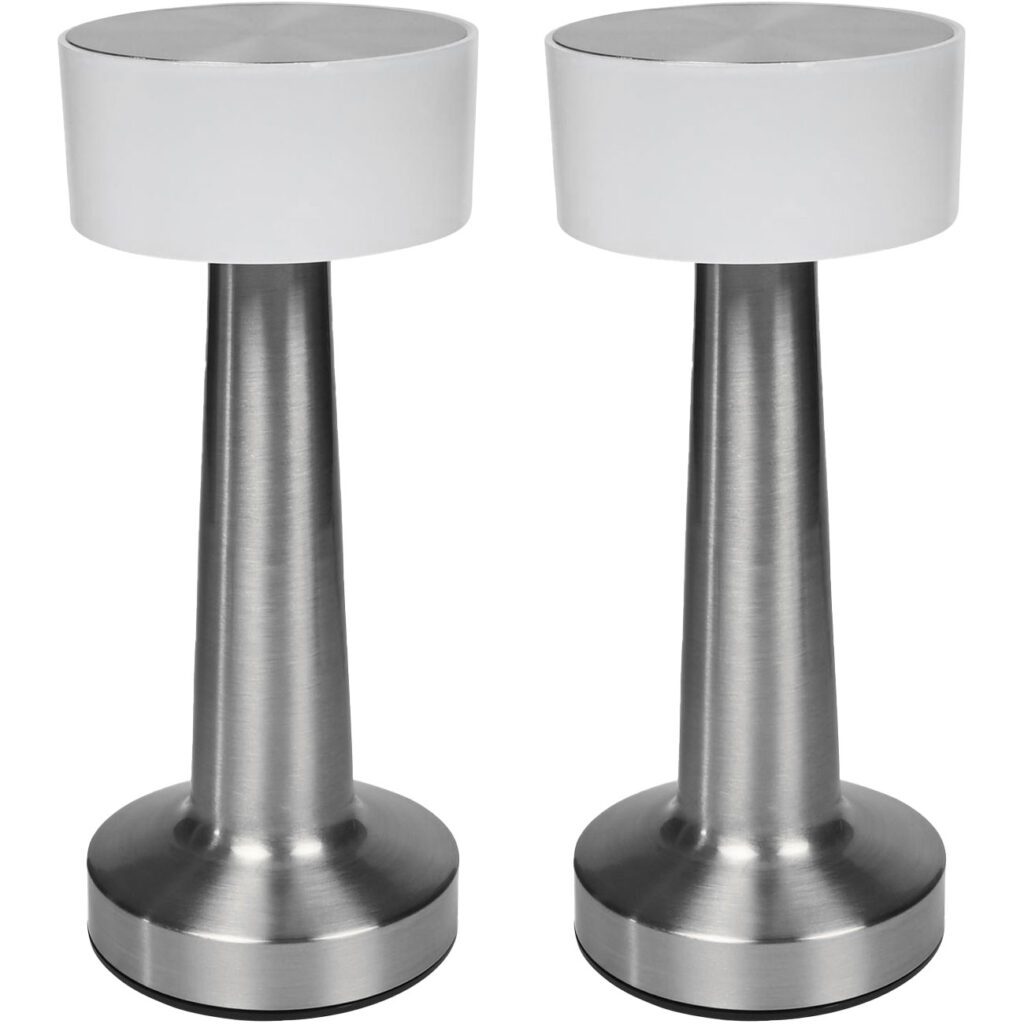 2er-Set LED-Tischlampe Silber-Optik, Touch-Steuerung