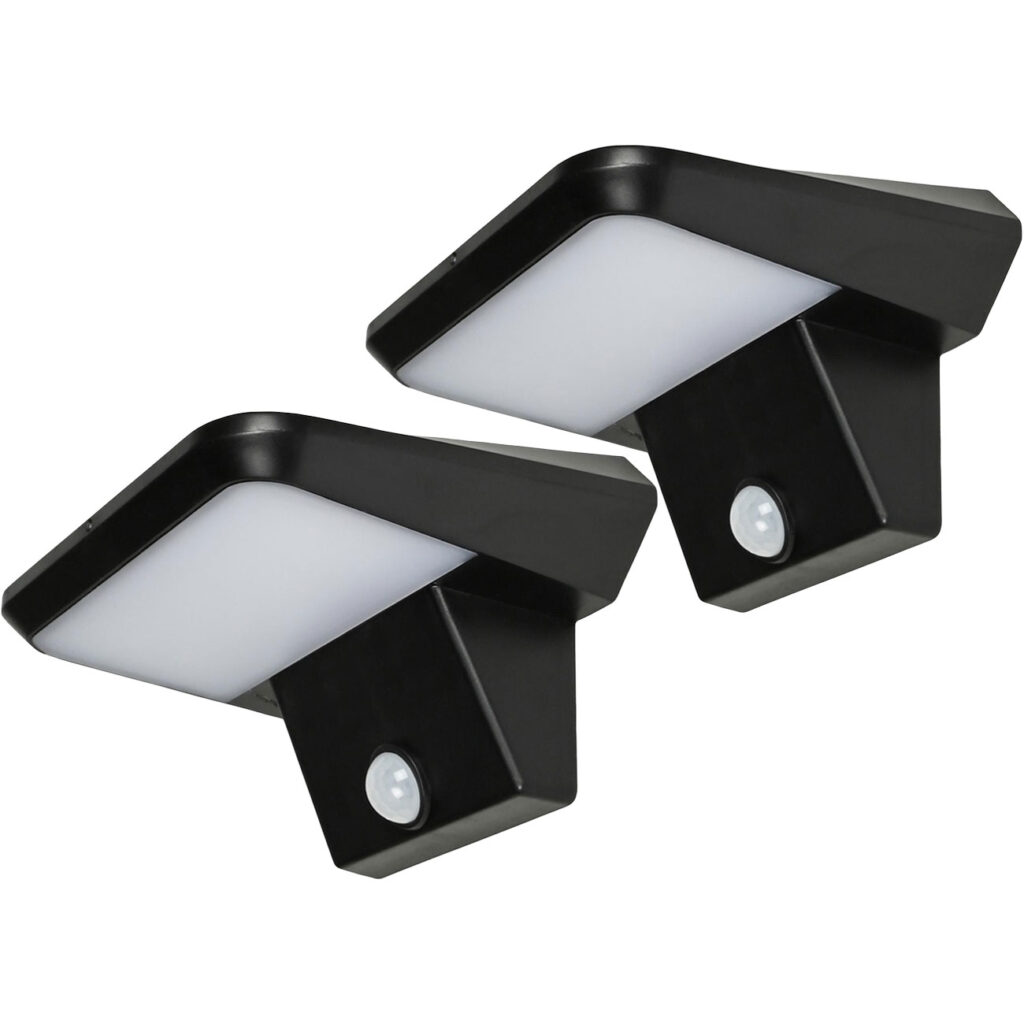 2er-Set Solar Aussen-Wandleuchte, PIR-Sensor, IP44, schwarz