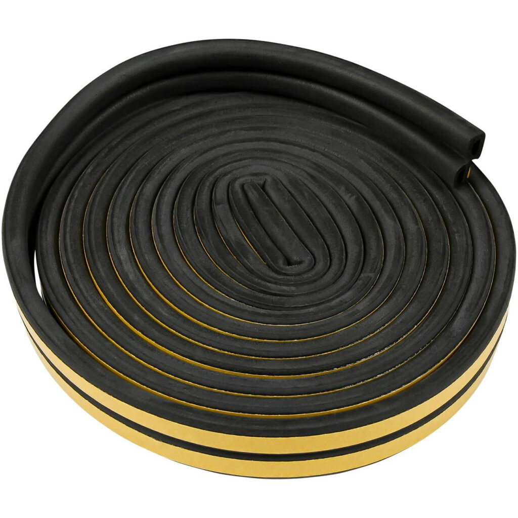 D-Profil Zugluft Dichtungsstreifen, 2er-Set, schwarz, 3m x 9mm x 4mm, selbstklebend