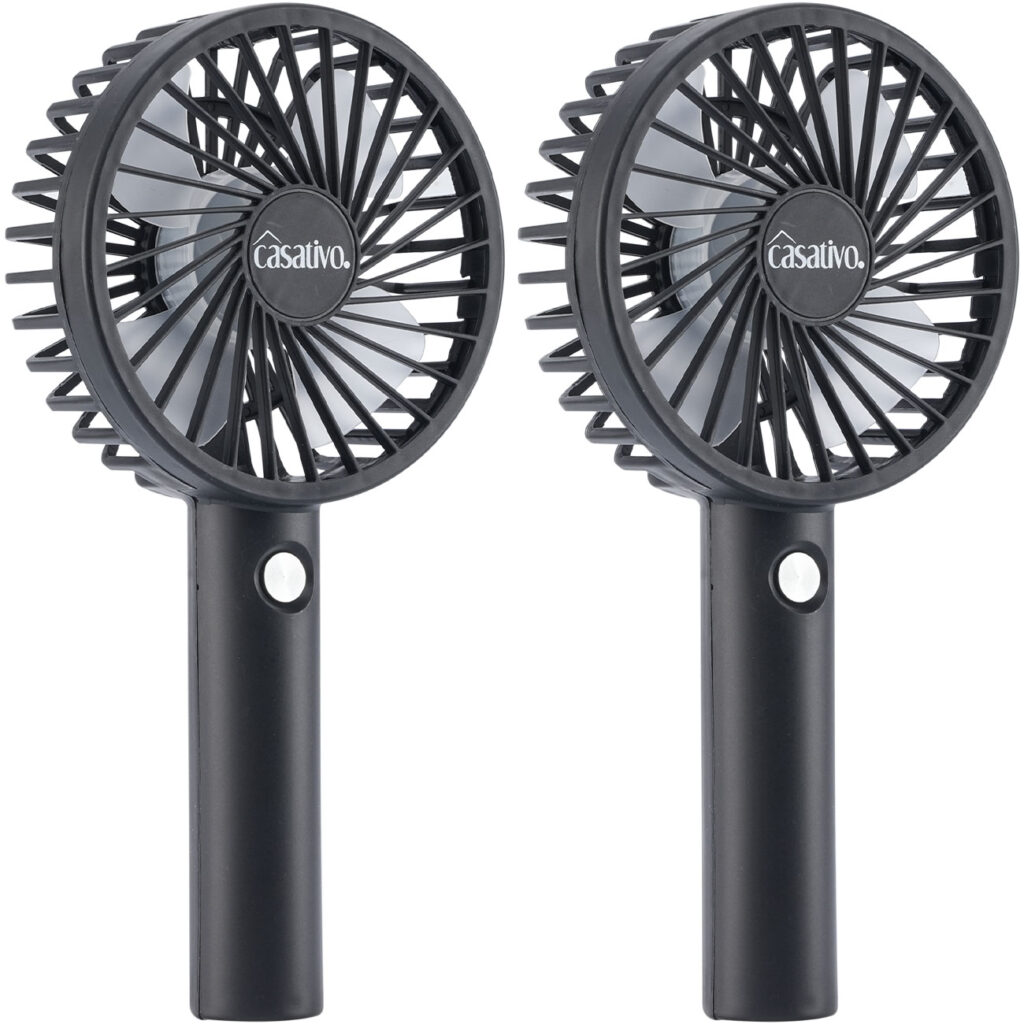 2er-Set 2-in-1 Hand- & Tisch-Ventilator, Akku- & USB-Betrieb, schwarz, 3-stufig, Ø 9,5 cm