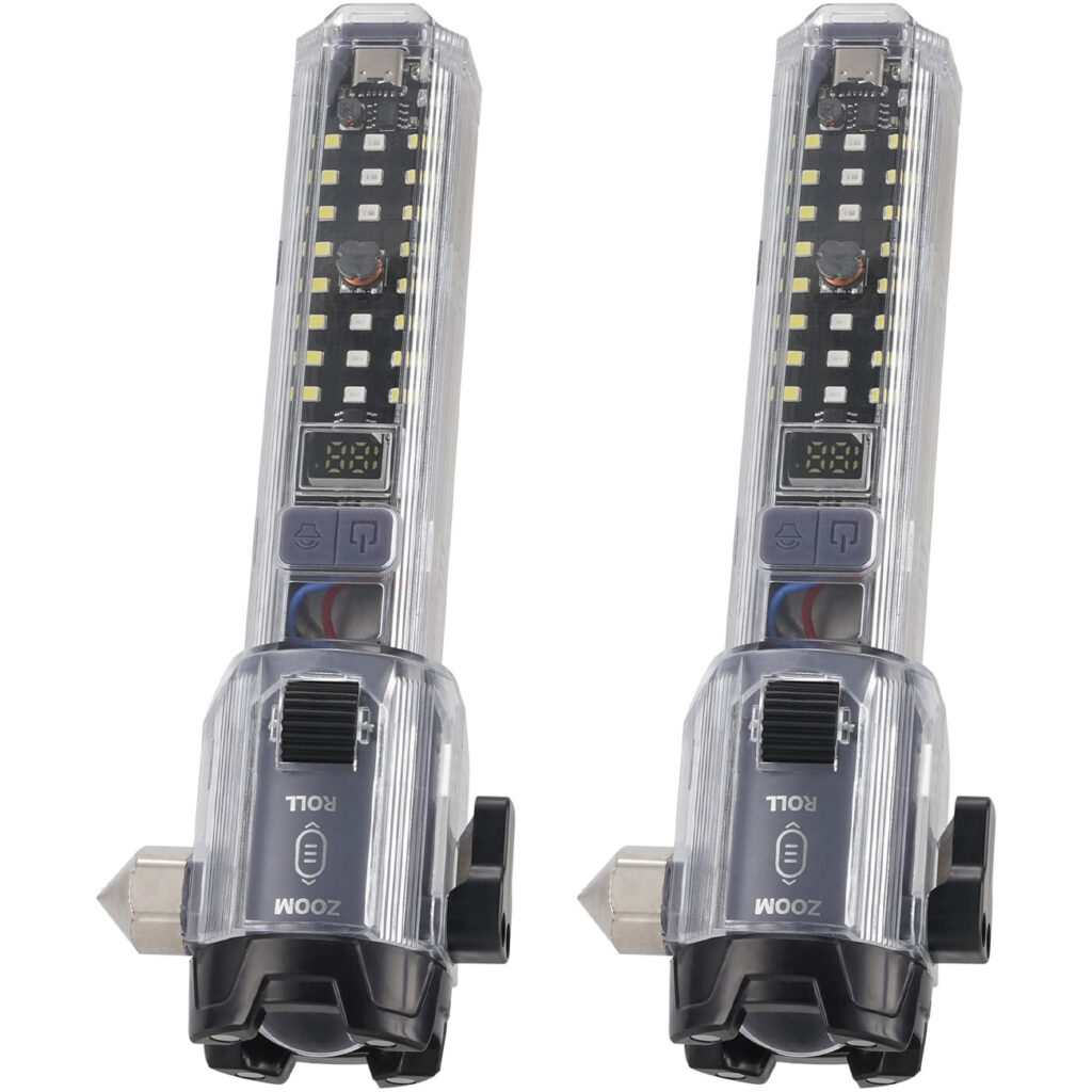 2er-Set Multifunktions-Taschenlampe mit Hammer & Gurtschneider, Akku