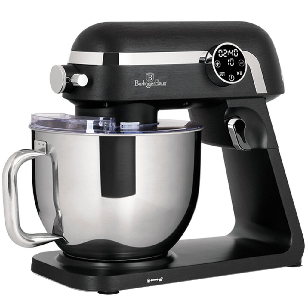 Küchenmaschine mit LED-Display, mattschwarz, 7 l Edelstahl-Schüssel, 1800 W