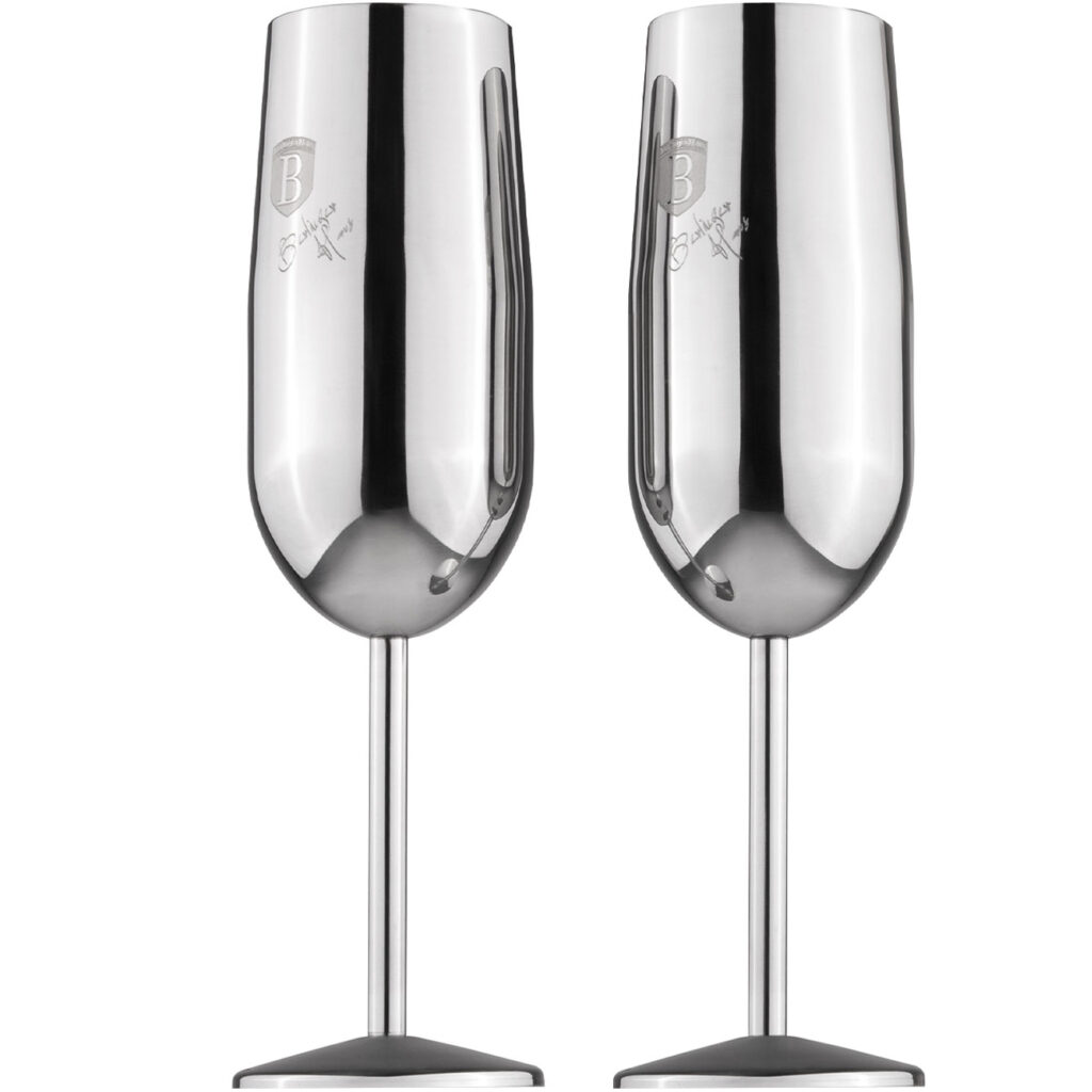 Metall-Champagnerglas-Set, 2tlg., silber, je 260 ml