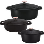 Gusseisen-Töpfe-Set mit Deckel, 3-tlg., schwarz-roségold