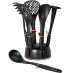 6-teiliges Küchenwerkzeug-Set mit drehbarem Ständer, schwarz-roségold