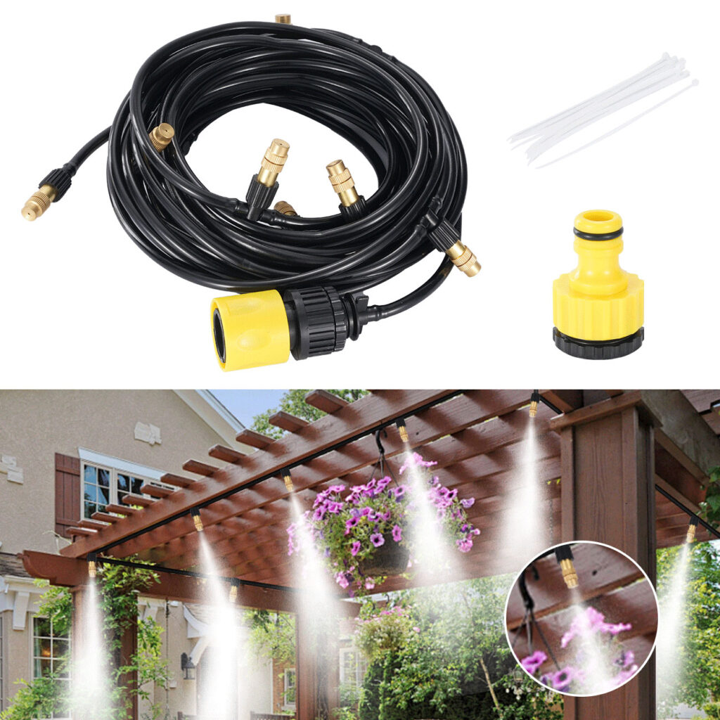 Wasser-Zerstäuber-Set mit 10-Meter-Schlauch und 10 Metalldüssen, Klicksystem