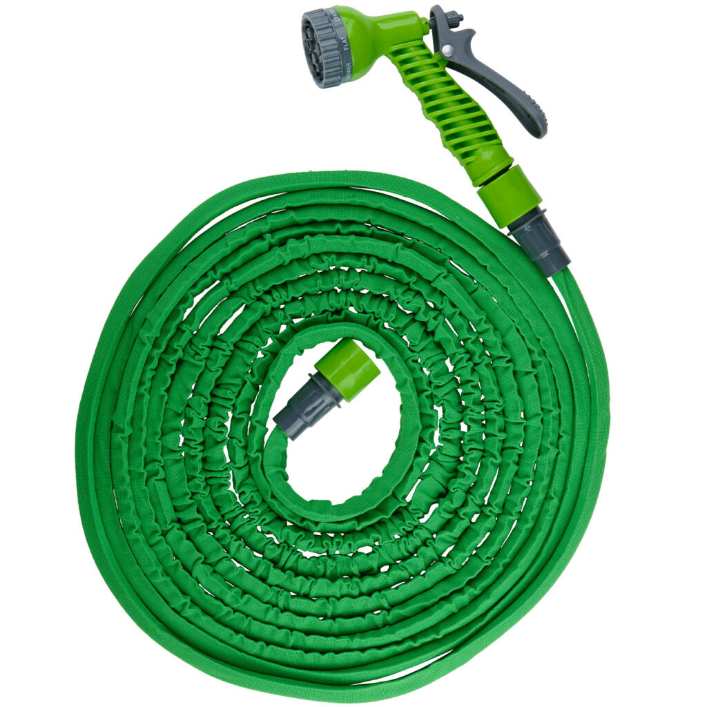 Dehnbarer Gartenschlauch 7,5-15m, inkl. Handbrause & Kupplung