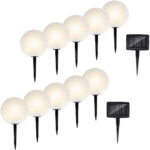 2er-Set 5 Solar Kugellampen mit Erdspiess, Warmweiss- und RGB-Beleuchtung