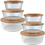 2er-Set Vorratsbehälter mit Deckel, rund, Glas/Bambus, 3 Grössen