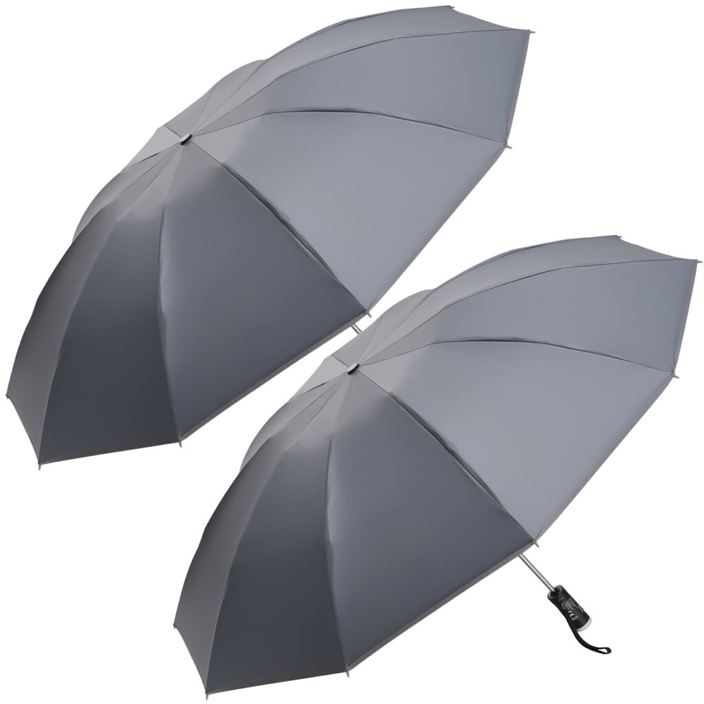 2er-Set Faltbarer Regenschirm mit LED-Taschenlampe, anthrazit