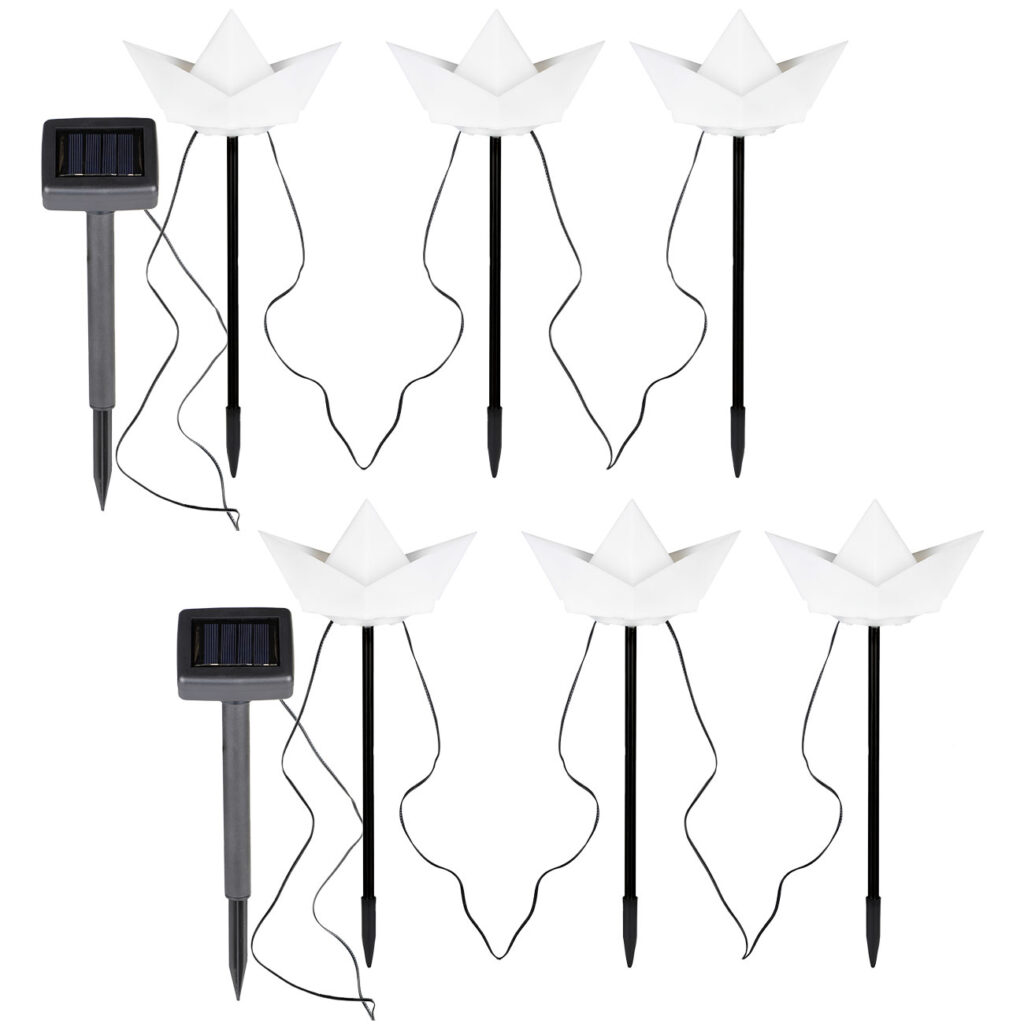 2er-Set Solar-Dekoleuchten 3 Papierschiffe, weiss