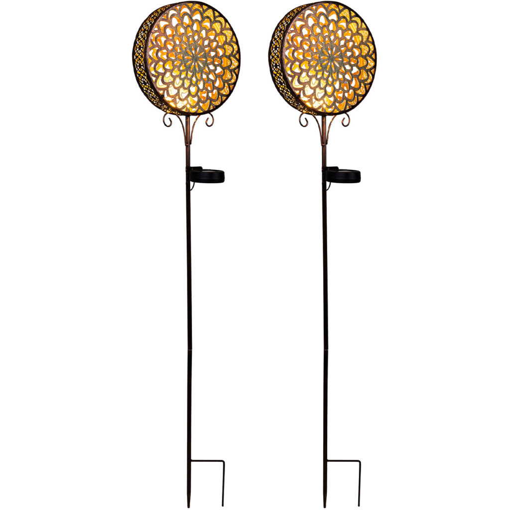 2er-Set Gartenstecker Solar Blume in Rostoptik, H 98 cm
