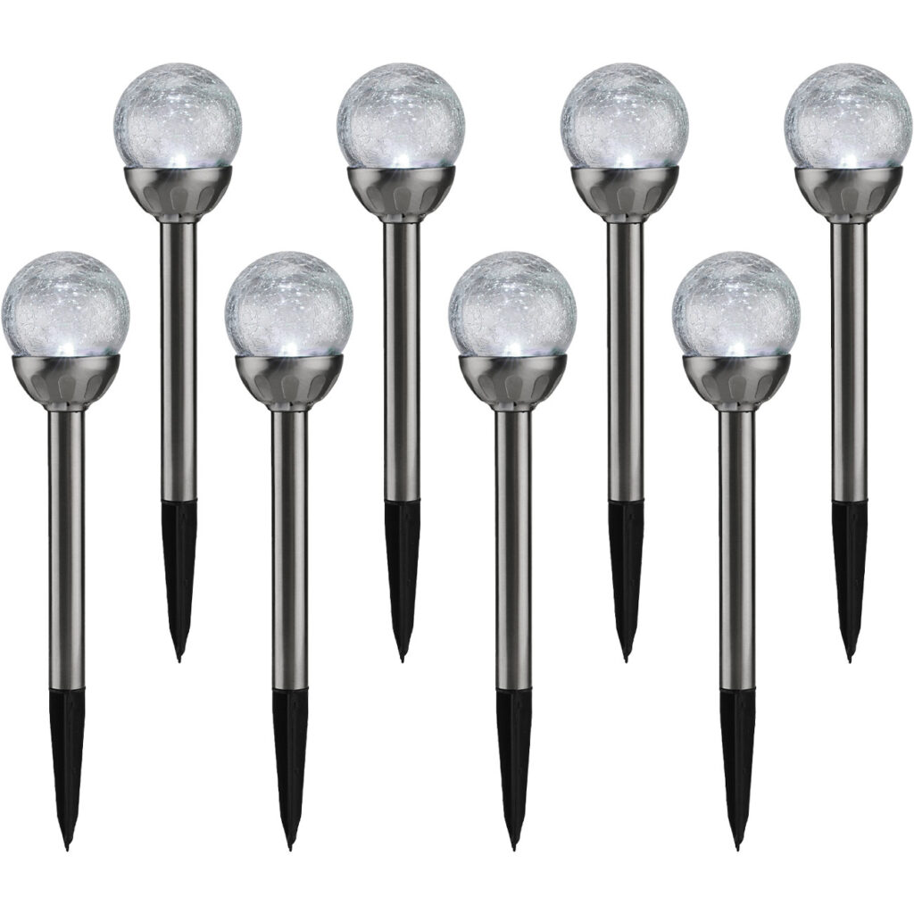 8er-Set Solar-Gartenlampe mit Crackle-Effekt-Kugel & Erdspiess, weiss & bunt 8er-Set Solar-Gartenlampe mit Crackle-Effekt-Kugel & Erdspiess, weiss & bunt