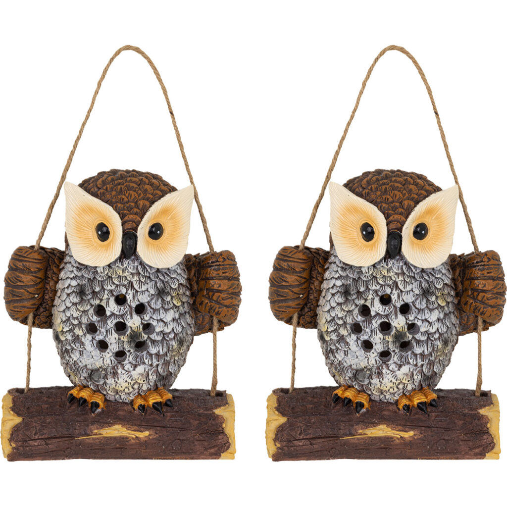 2er-Set LED Solar Gartenleuchte Eule auf Schaukel