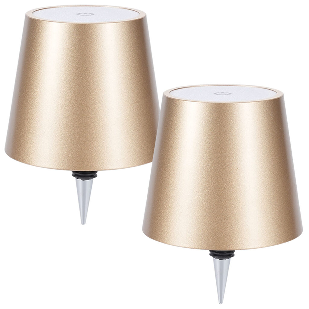 2er-Set Akku Flaschenlampe, dimmbar, 3 Lichtfarben, gold