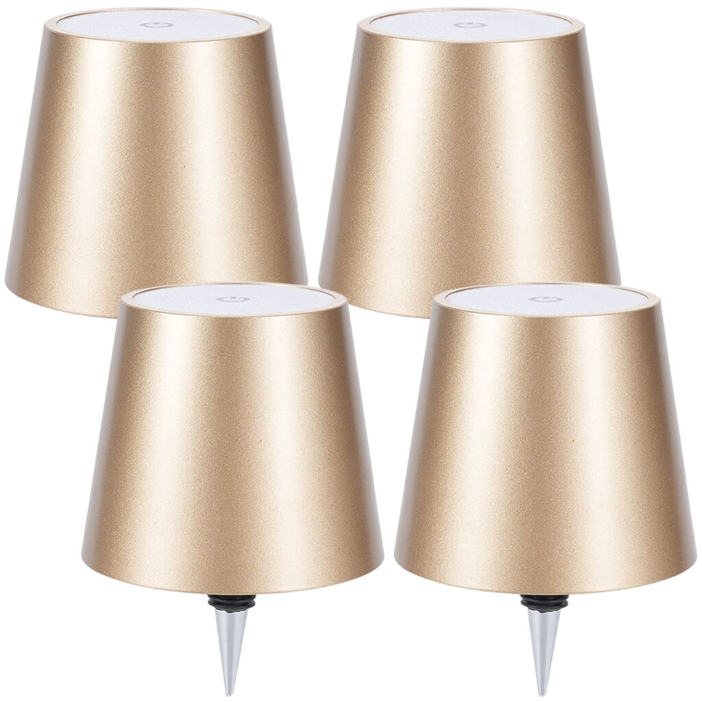 4er-Set Akku Flaschenlampe, dimmbar, 3 Lichtfarben, gold