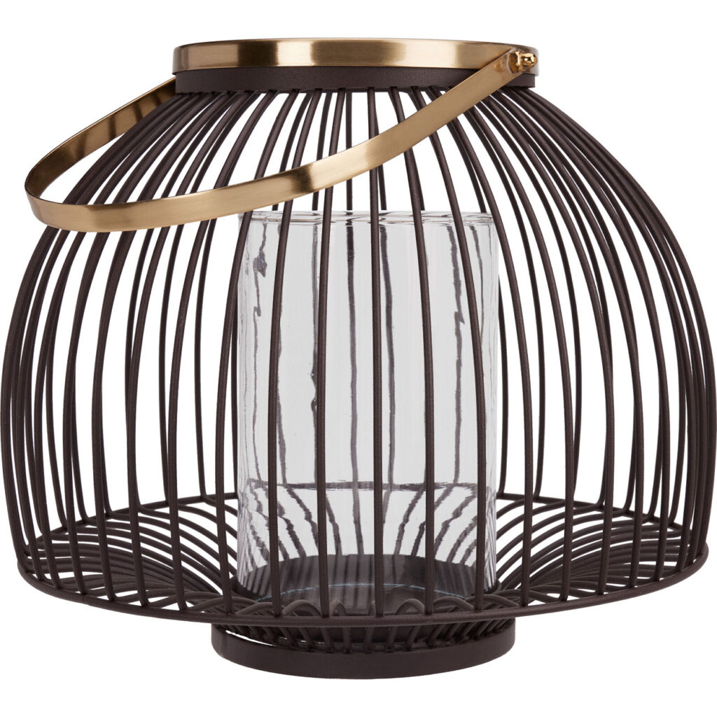 Metall-Windlicht mit Glaseinsatz, 28 x 23 cm, braun-gold