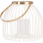 Metall-Windlicht mit Glaseinsatz, 22 x 19,5 cm, weiss-gold