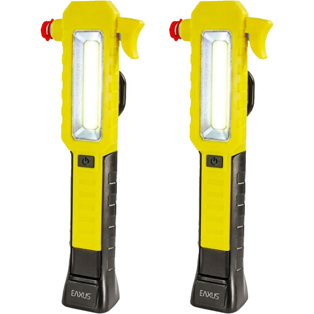 2er-Set Kfz-Taschenlampe ProGuard mit Notfall-Hammer, Gurtschneider, Haken & Magneten