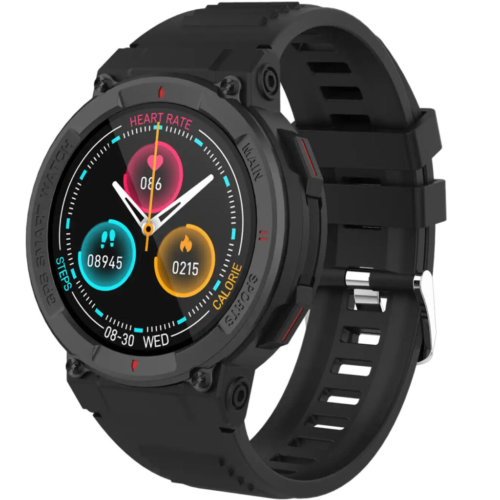 Bluetooth-GPS-Smartwatch mit Herzfrequenz und Blutdruckmessung, schwarz