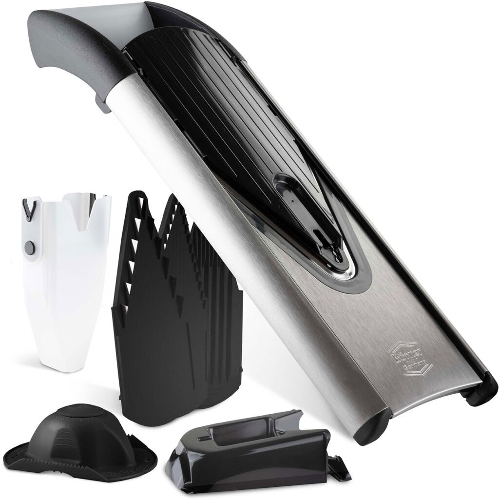 Edelstahl-Gemüsereibe V6 Profi Set, 5 Schnittarten, silber-schwarz