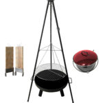 4-in-1 Multifunktionsgrill mit Feuerschale, Schwenkrost, Flammlachsbrett und Feuerkessel