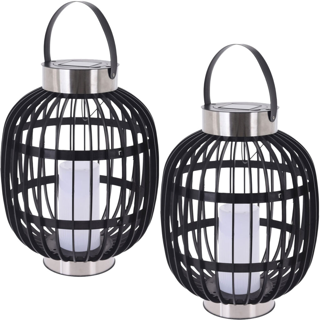2er Set Solar-Gartenampel in Rattan-Optik, inkl. weisser LED Kerze, 35 x 45 cm