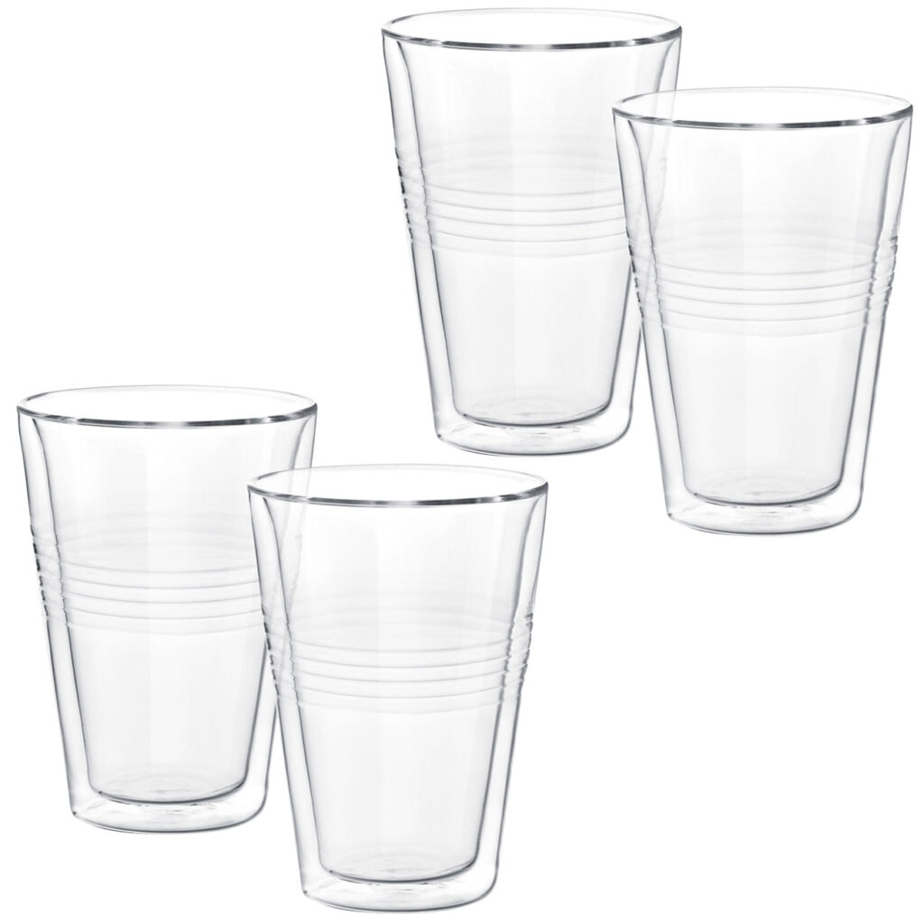 4er-Set Thermogläser mit Riffelung, doppelwandig, 300 ml