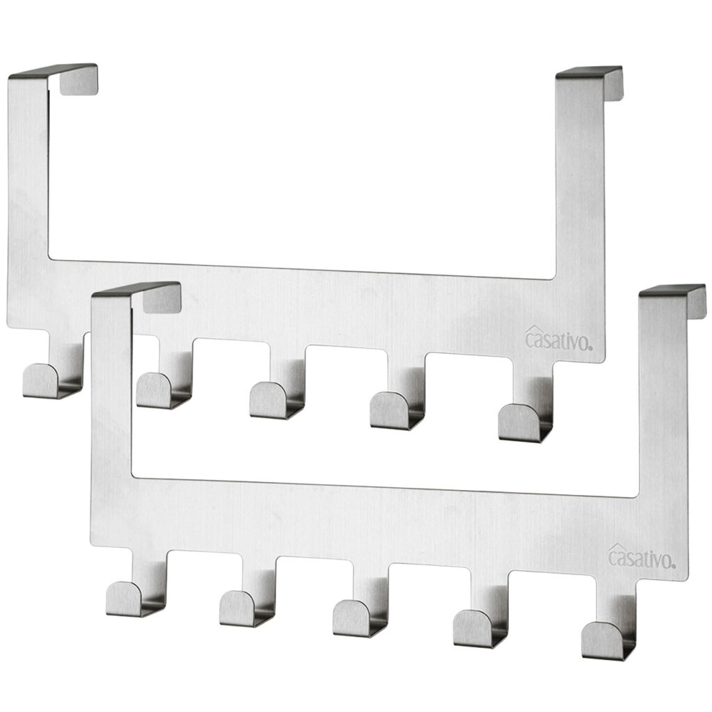 2er-Set Edelstahl-Türgarderobenleiste  mit 5 Kleiderhaken