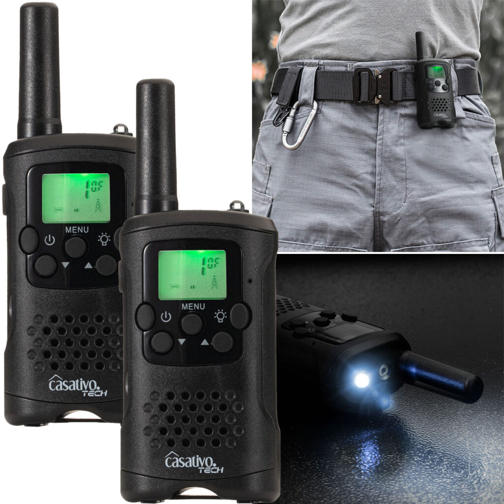 2er-Set Akku-PMR-Funkgerät inkl. Gürtelclip & Taschenlampee, 10km Reichweite
